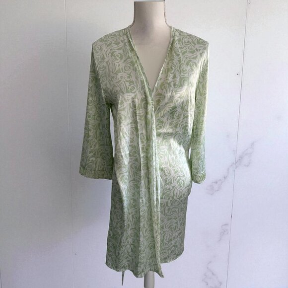 OSCAR DE LA RENTA Pink Label Green Belted Silk Robe Size Small - Picture 1 of 11